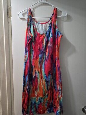 Vibrant Multicolor Tank Dress - Bright Pink & Blue
